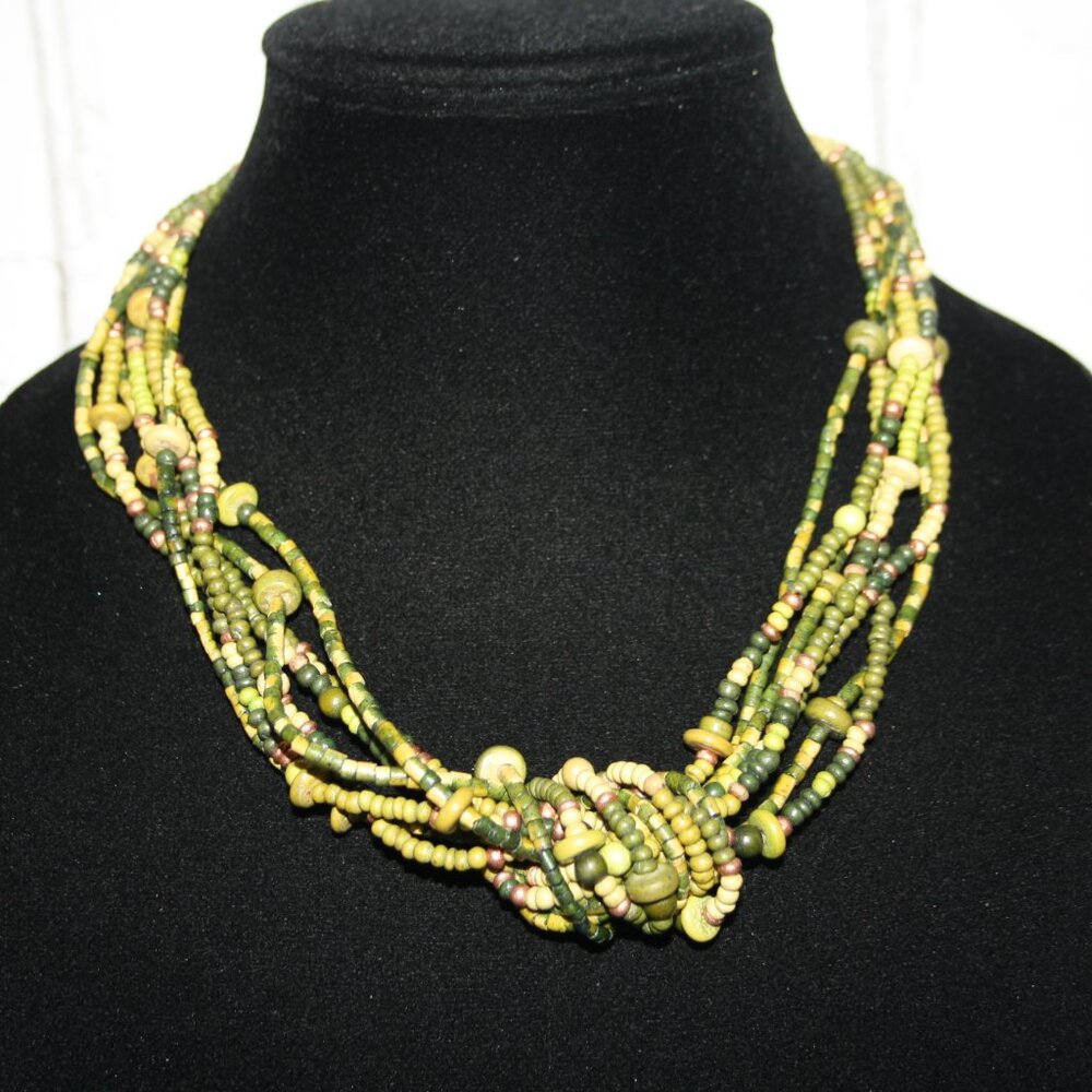 🌿💚 Green Multistrand Wooden Necklace – 19" · Earthy Layers ·
